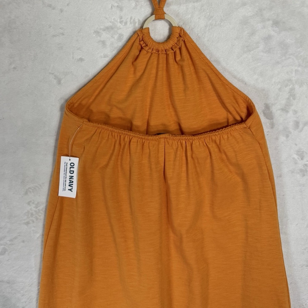 NEW Old Navy Slub Knit Midi Halter Dress Size S Wild Papaya Orange Boho Tropical - Picture 6 of 13